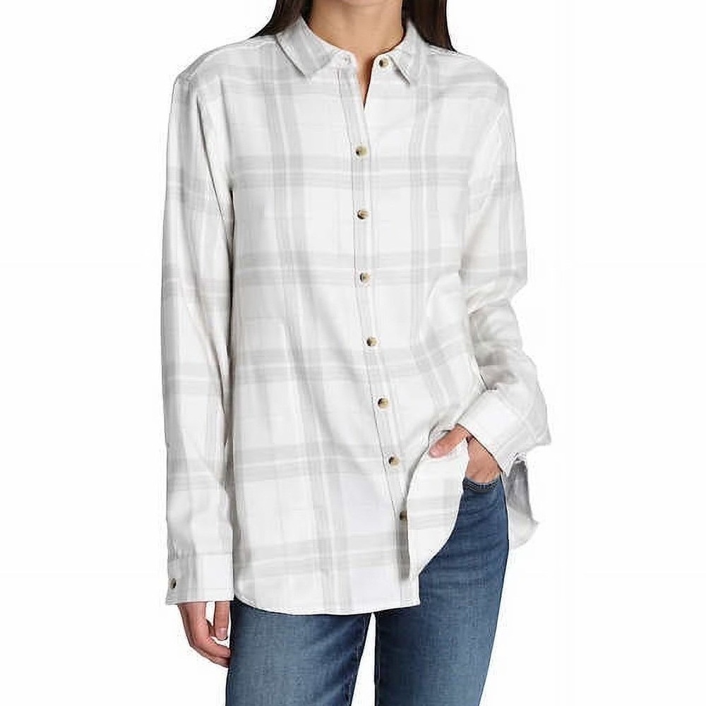 Jachs Girlfriend New York White Gray Plaid Flannel‎ Button Up Shirt size Large